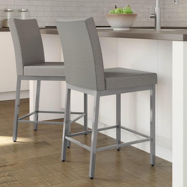 Amisco Perry 26 in. Silver Grey Polyester / Metallic Grey Metal Counter Stool