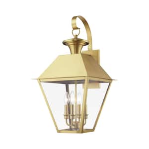 Helmsdale 27.5 in. 4-Light Natural Brass Outdoor Hardwired Wall Lantern Sconce with No Bulbs Included