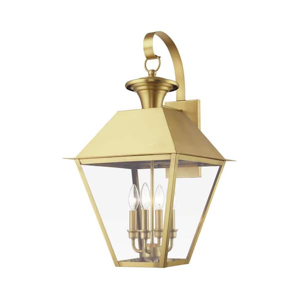 Livex Lighting Wentworth Natural Brass Outdoor Hardwired Extra Large 4-Light Wall Lantern Sconce with No Bulbs Included