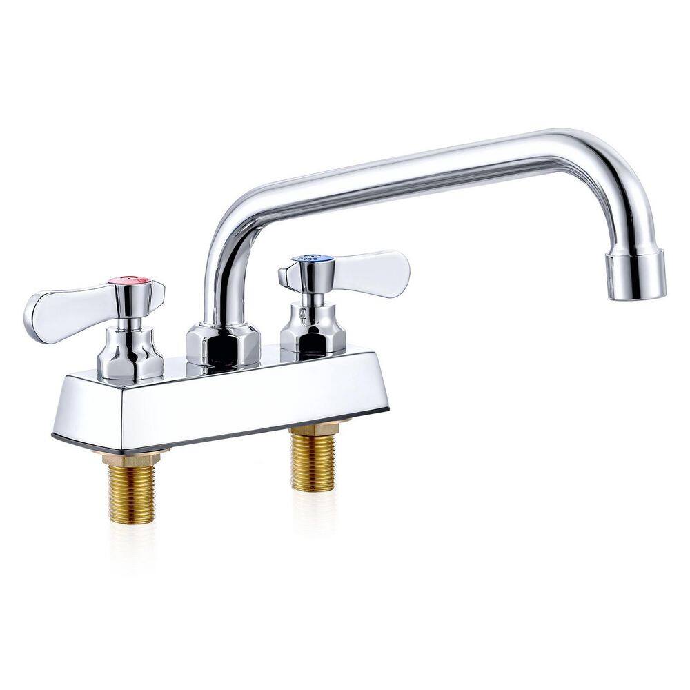 Commercial Deck Mount Double Handle Standard Kitchen Faucet 10 in. Faucet with 360° Swivel Spout in Polished Chrome price history on PriceWatchPro