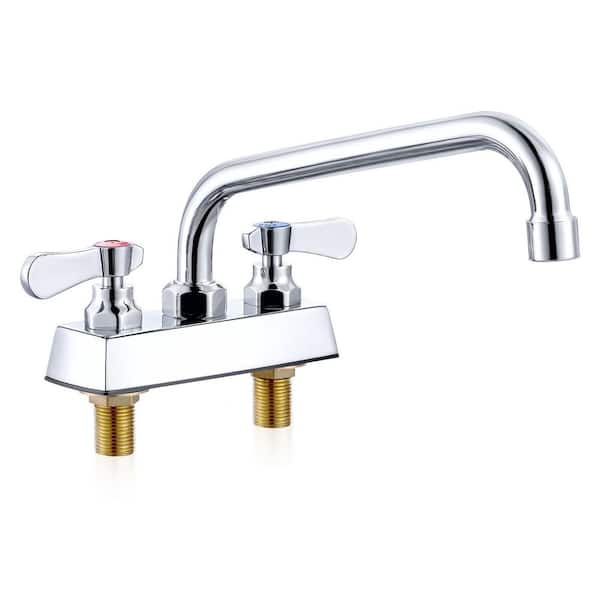 Commercial Deck Mount Double Handle Standard Kitchen Faucet 10 in. Faucet with 360° Swivel Spout in Polished Chrome