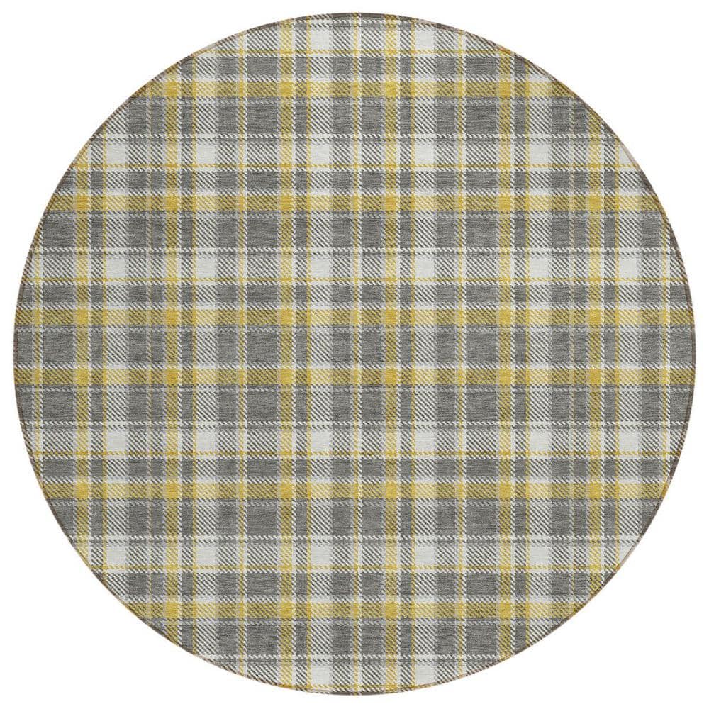 Gray Yellow and White 8 ft. Round Woven Plaid Round Indoor/Outdoor Area Rug price history on PriceWatchPro
