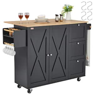 Kitchen Island Cart, Rolling Storage Cabinet on Wheel, Kitchen Cart with Drawer and Shelves, Black