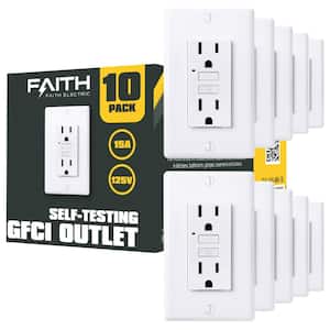 15 Amp 125-Volt GFCI Duplex Outlet, GFI Receptacle with Indicator Light, Wall Plate Included, White (10-Pack)