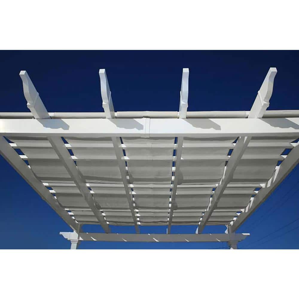 White Vinyl Square Pergola with Canvas Weave and Base Moldings