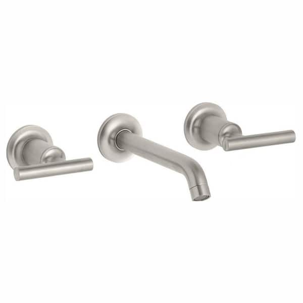 KOHLER Purist 8 in. 2-Handle Low-Arc Wall Mount Bathroom Faucet Trim Only in Vibrant Brushed Nickel (Valve not Included)