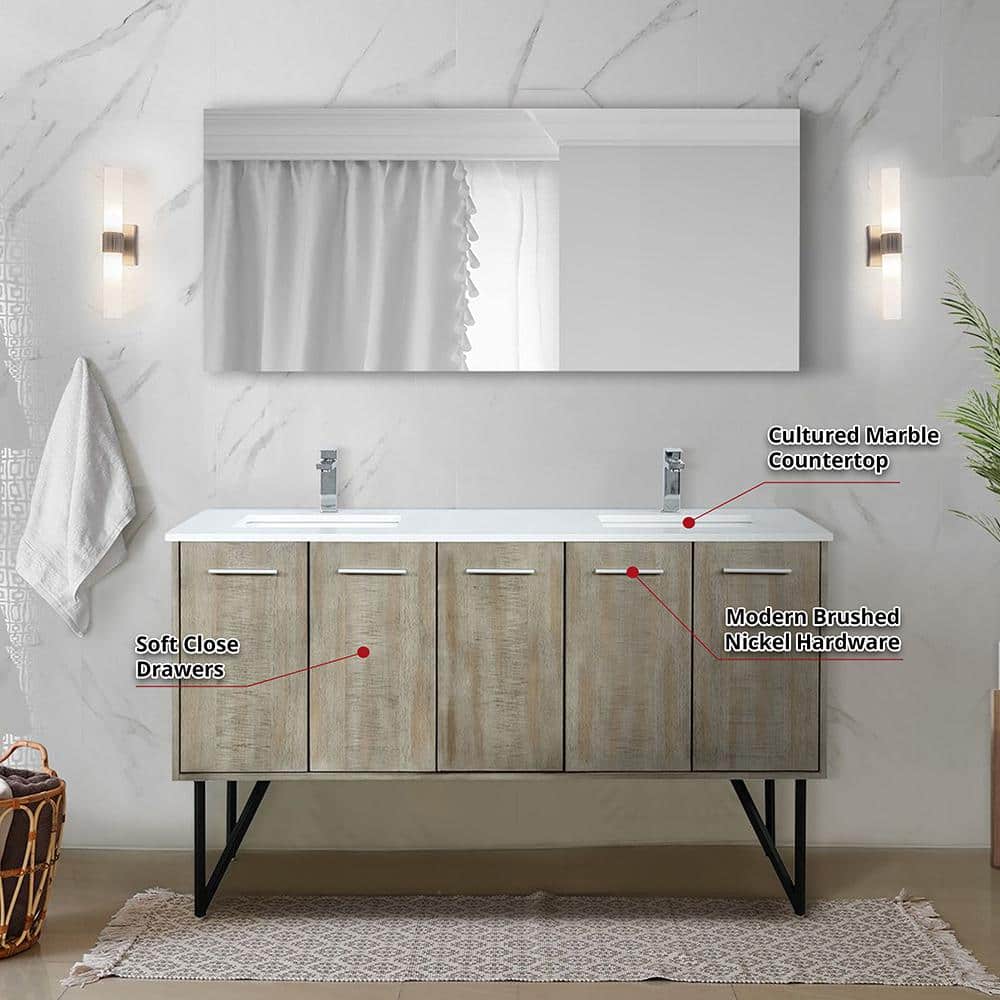 Lancy 60'' Double Bathroom Vanity with White Cultured Marble Top