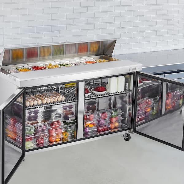 61 in. Commercial Refrigerator Sandwich and Salad Prep Table, 15.4 cu. ft. Stainless Steel in Silver