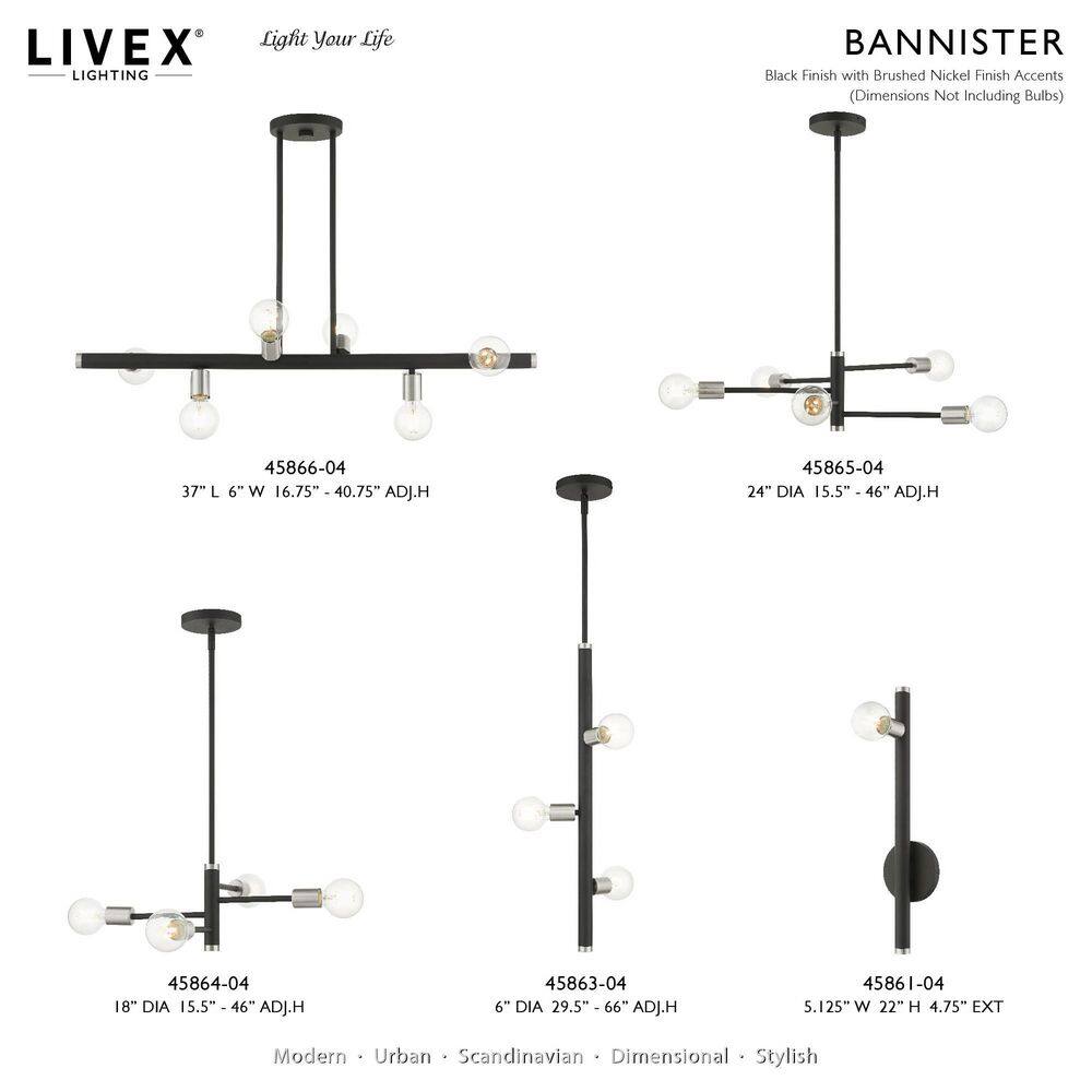 Bannister 6-Light Black and Nickel Linear Chandelier