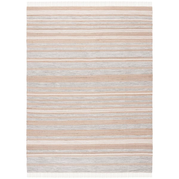 Kilim 8 ft. x 10 ft. Natural/Gray Striped High-Low Area Rug