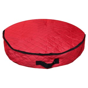 36 in. Artificial Red Premium Quilted Christmas Wreath Storage Bag