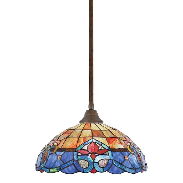 Unbranded Sparta 100-Watt 1 Light Bronze Shaded Pendant Light with 16 in. Sierra Art Glass Shade, No Bulb Included