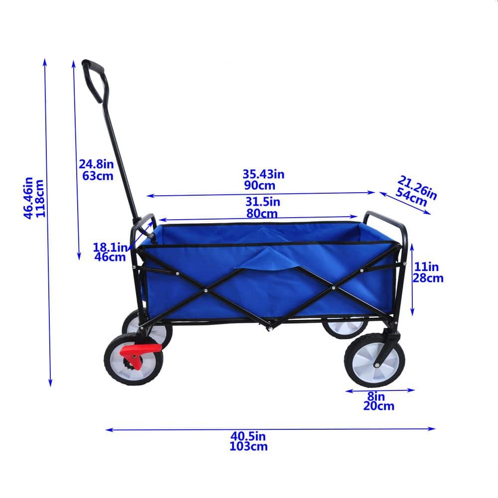 Blue Fabric Folding Wagon with Metal Handle and Flat-Free Tires