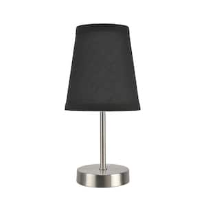 10 in. Satin Nickel Candlestick Table Lamp with Hardback Empire Lamp Shade in Black