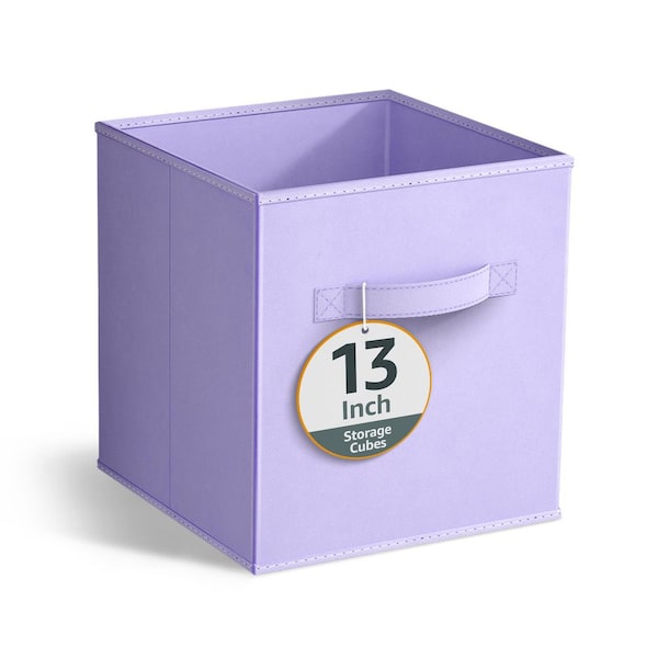 Storage Bins Handles, Purple 13 in. W x 13 in. H Fabric Decorative Basket Set of 1, Foldable Closet Organizer Cubes