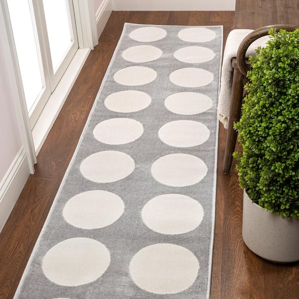 JONATHAN Y Adrian Modern Geometric Circle Dot High-Low Light Gray/Cream 2 ft. x 8 ft. Runner Rug