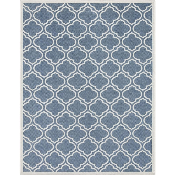 Well Woven Apollo Lattice Moroccan Trellis Blue Grey 3 ft. 3 in. x 5 ft. Machine Washable Area Rug