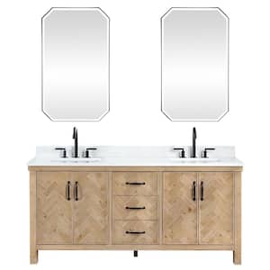 Javier 72 in.W x 22 in.D x 33.9 in.H Double Sink Bath Vanity in Brown with White Grain Composite Stone Top and Mirror