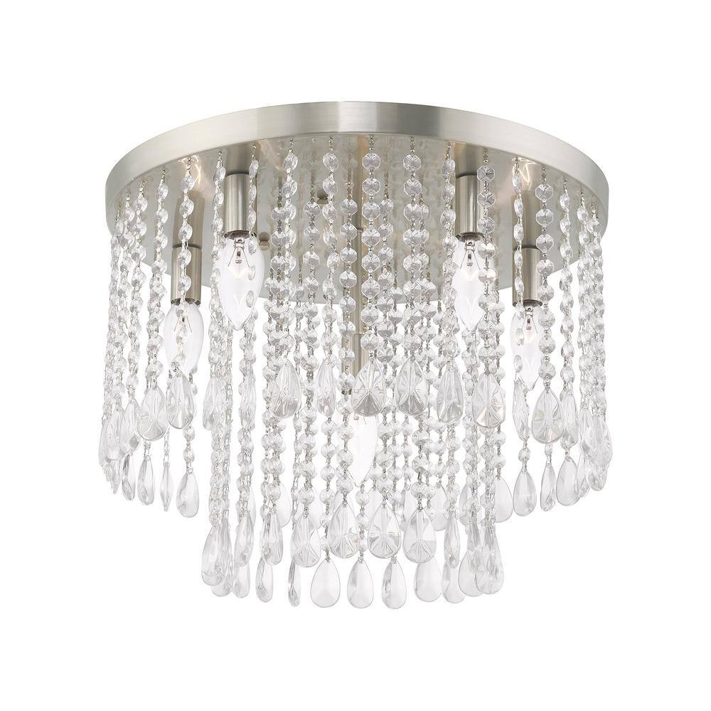 Elizabeth Sparkle 6-Light Indoor/Outdoor Crystal Flush Mount, Brushed Nickel