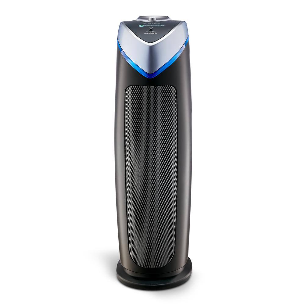 Black and Silver HEPA Tower Air Purifier with UV-C Light