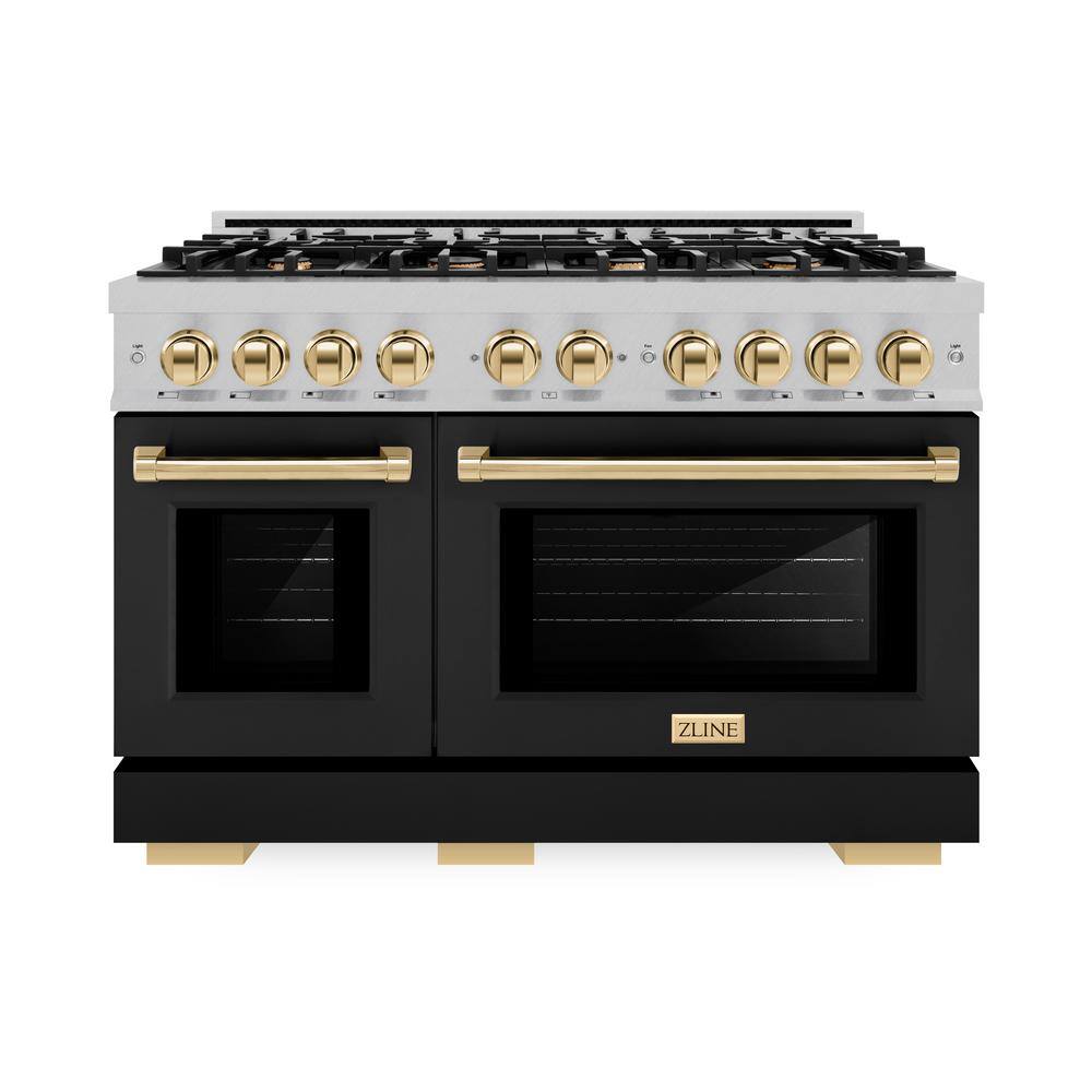 Autograph 48 in. Select Double Oven Gas Range with 8 Burners in Satin Steel with Black Doors and Gold Accents price history on PriceWatchPro