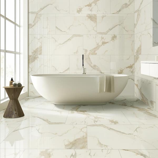 Lucido Grand 24 in. x 48 in. Polished Porcelain Stone Look Floor and Wall Tile (16 sq. ft. / Case)