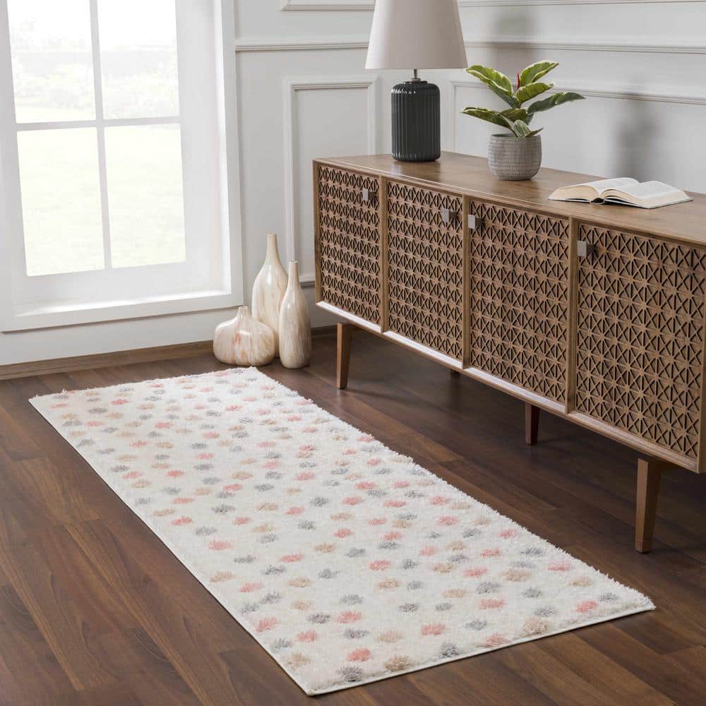 Light Blue and Pink Plush Shag Polyester Rectangular Area Rug