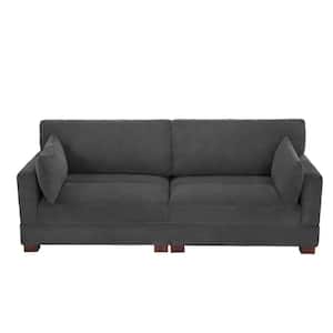 84.6 in. Modern Square Arm Corduroy Fabric Upholstered Rectangle 2-Seater Sofa in. Gray With Two Pillows