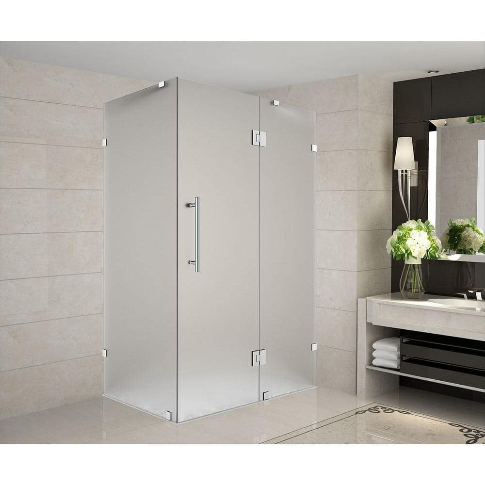 Avalux 33" Frosted Glass Frameless Stainless Steel Shower Enclosure