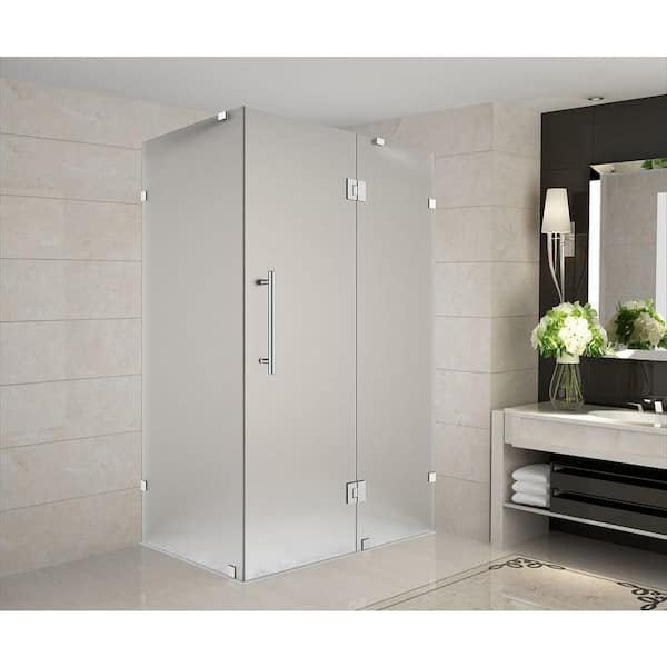Aston Avalux 34 in. x 38 in. x 72 in. Completely Frameless Shower Enclosure with Frosted Glass in Stainless Steel