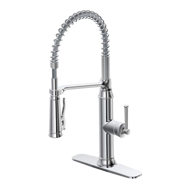 Glacier Bay Linscott Single Handle Coil Spring Neck Pull Down Sprayer Kitchen Faucet in Chrome