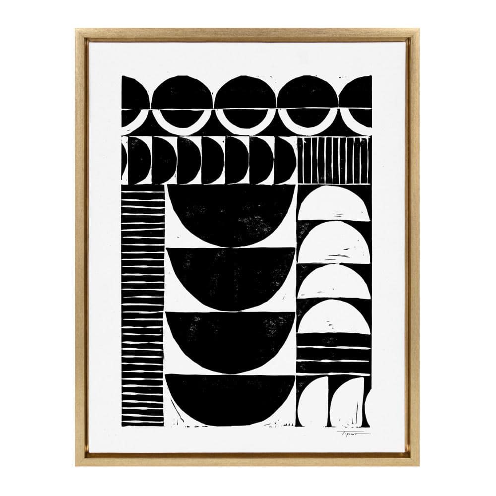 Modern Black and White Abstract Canvas Print with Natural Frame