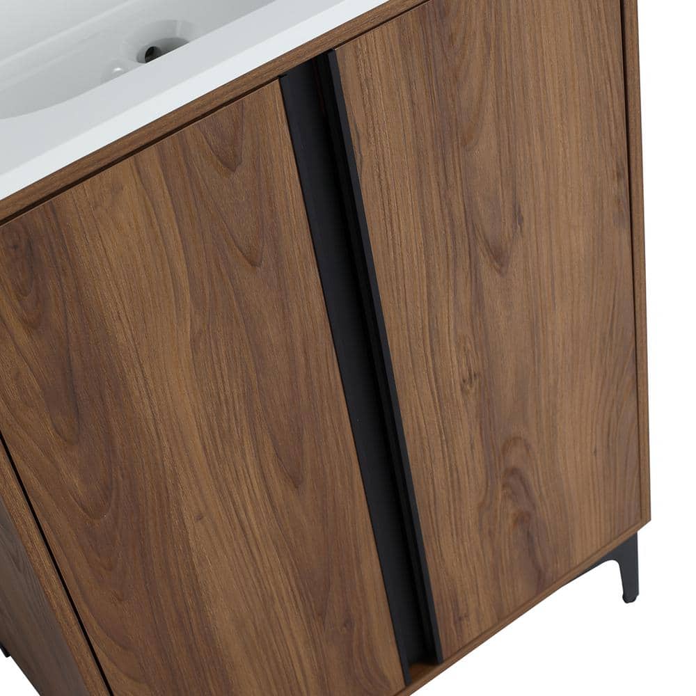 24'' Brown Walnut Single Vanity with White Resin Sink