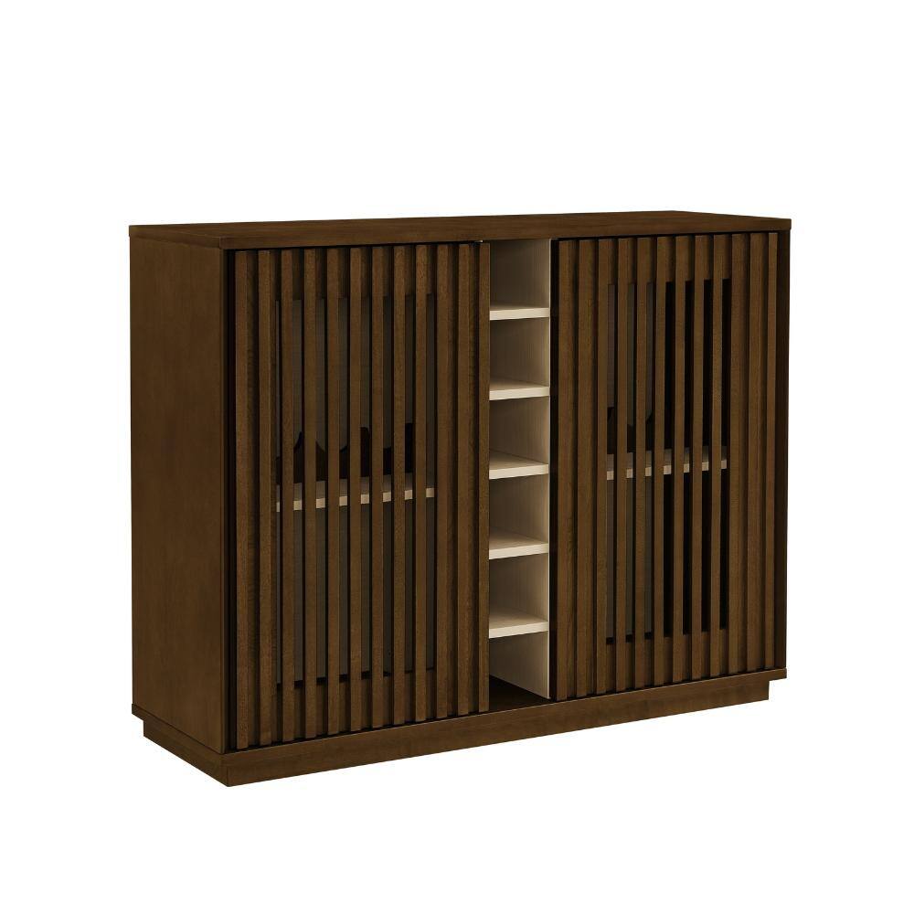 Walnut MDF Buffet with Wine Rack, Glass Holder, and Adjustable Shelves durable construction