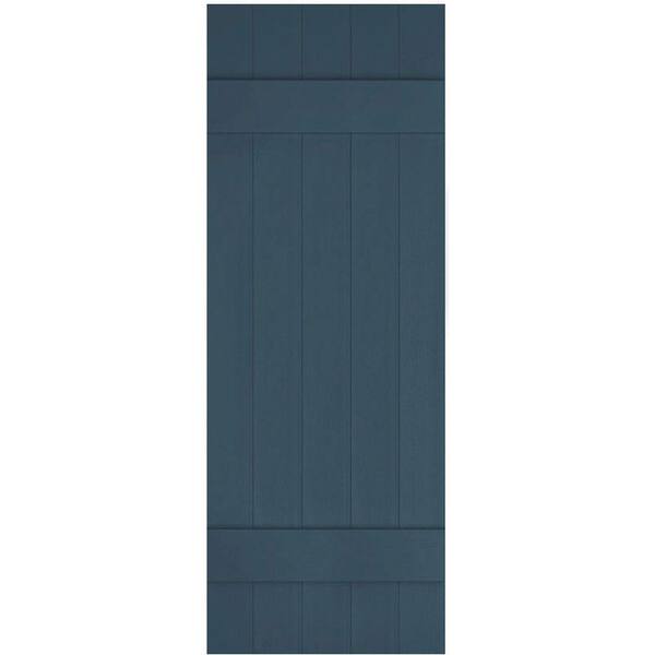 Ekena Millwork 17-1/2 in. x 35 in. Lifetime Vinyl Custom Five Board Joined Board and Batten Shutters Pair Classic Blue