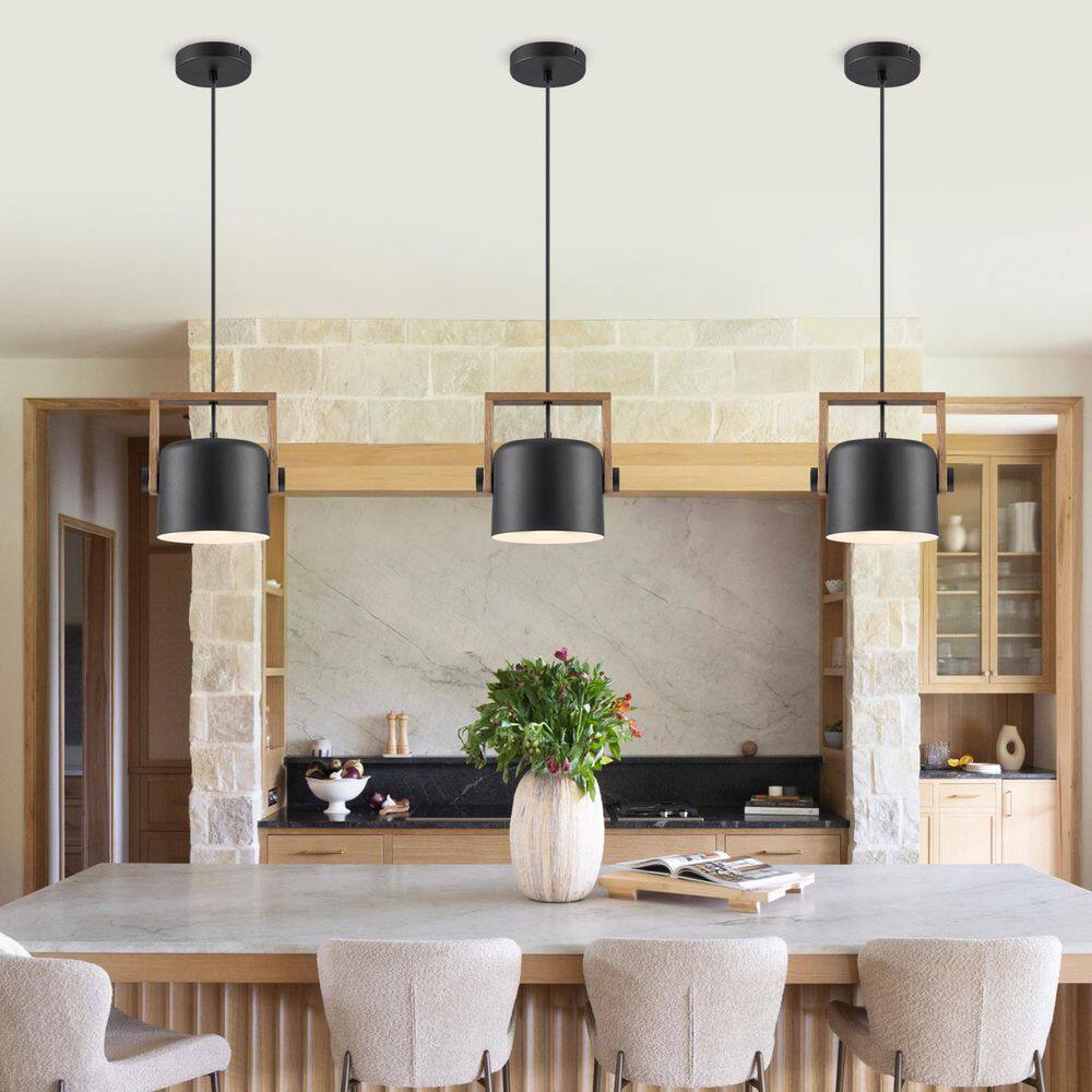 "8.3"" 1-Light Modern Matte Black Iron & Acacia Wood Pendant Light for Dining, Kitchen, Bedroom" price history on PriceWatchPro