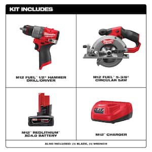M12 FUEL 12V Lithium-Ion Brushless Cordless 1/2 in. Hammer Drill & M12 FUEL 5-3/8 in. Circular Saw w/Battery & Charger