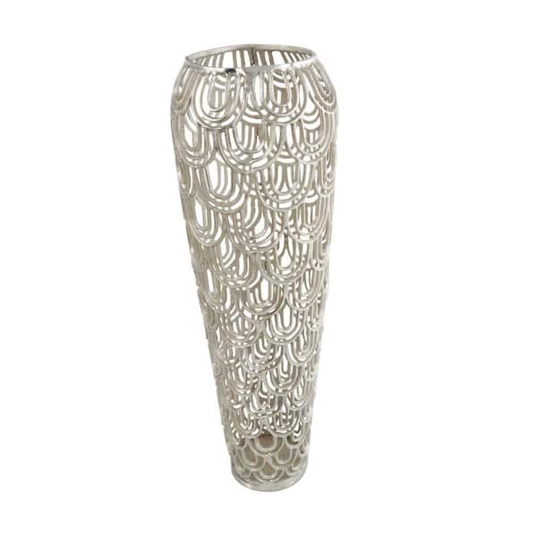 Litton Lane 35 in. Silver Tall Art Deco Inspired Arched Aluminum Metal Geometric Decorative Vase