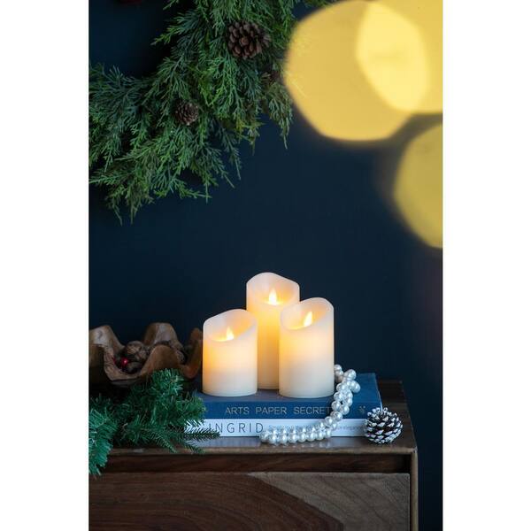 Tradrou Ivory LED Candles with Remote Timer (3-Pack) L : D 3 in. x
