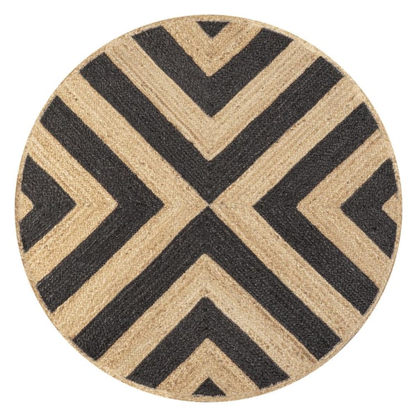 Piper 2-Tone Chevron Round Jute Black/Natural 6 ft. Round Area Rug