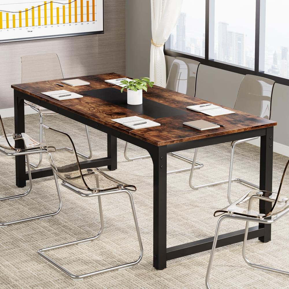 78.7 in. Rectangular Brown and Black Engineered Wood Large Computer Desk Study Writing Table for Home Office - Thumbnail 5