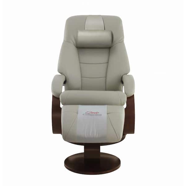 Progressive Furniture Relax-R Montreal Recliner and Ottoman with Pillow in Putty Top Grain Leather