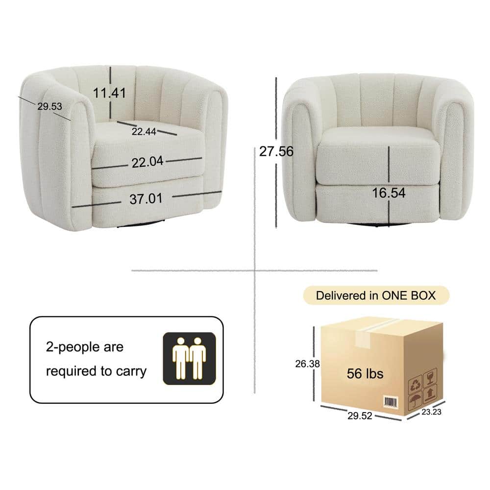 White Velvet Swivel Barrel Accent Chair with Wood Frame
