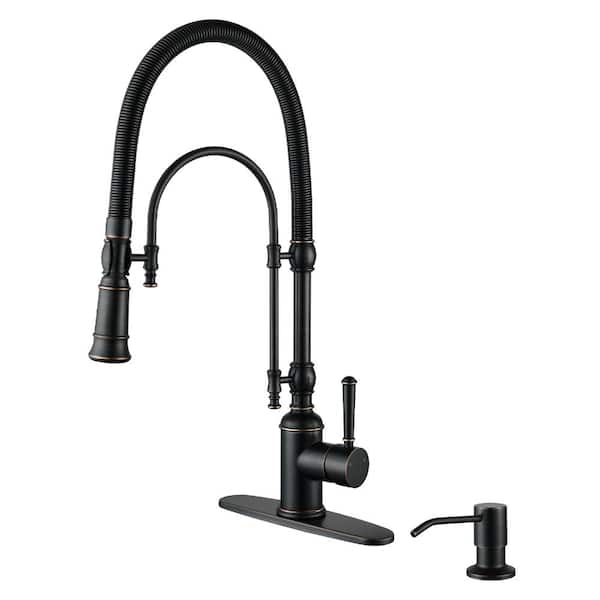 20.7 in. H Single Handle Deck Mount Pull Down Sprayer Kitchen Faucet with 360° Spout Swivel in Oil Rubbed Bronze