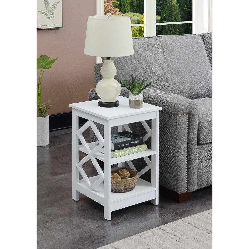White Diamond Cutout 3-Tier Wood End Table
