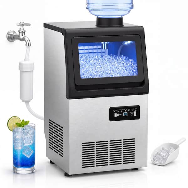 13.5 in. 110 lbs./24H Full Cube Ice Commercial Freestanding Ice Maker in Stainless Steel with 20 lbs. Bin, Dual Inlet