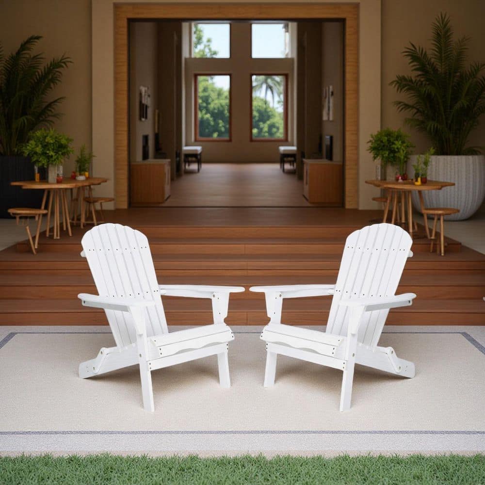 White Weather Resistant Folding Cedar Wood Adirondack Chair (Set