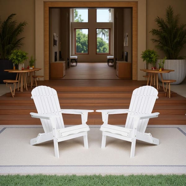 White Weather Resistant Folding Cedar Wood Adirondack Chair (Set