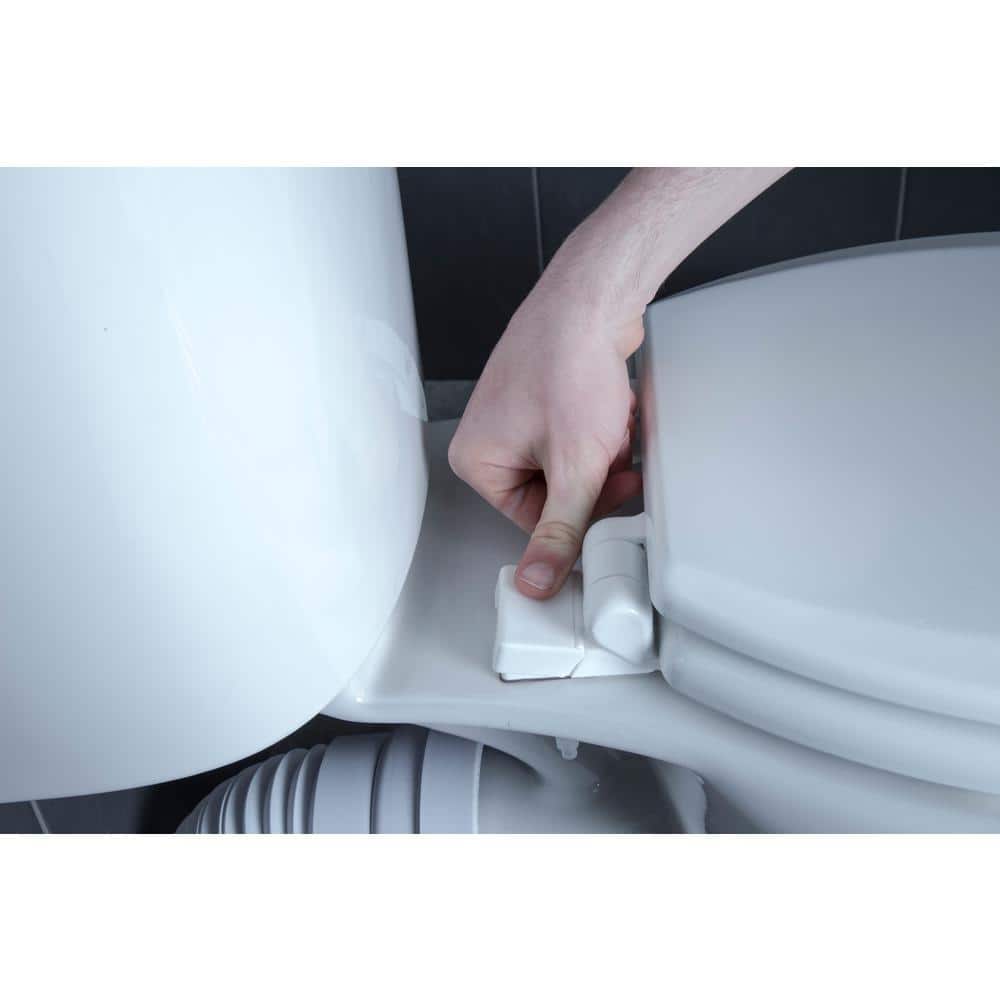 White Molded Wood Elongated Toilet Seat with Adhesive Hinges