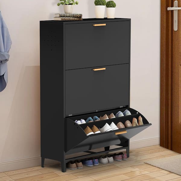 Modern Shoe Cabinet with 4 Flip Drawers, Multifunctional 2-Tier Shoe  Storage Organizer with Drawers, Free Standing Shoe Rack for Entrance  Hallway, Black. 
